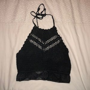 Black Crochet Halter Top